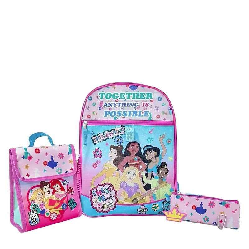 Youth Girls' 5 Piece Princesses Backpack Set