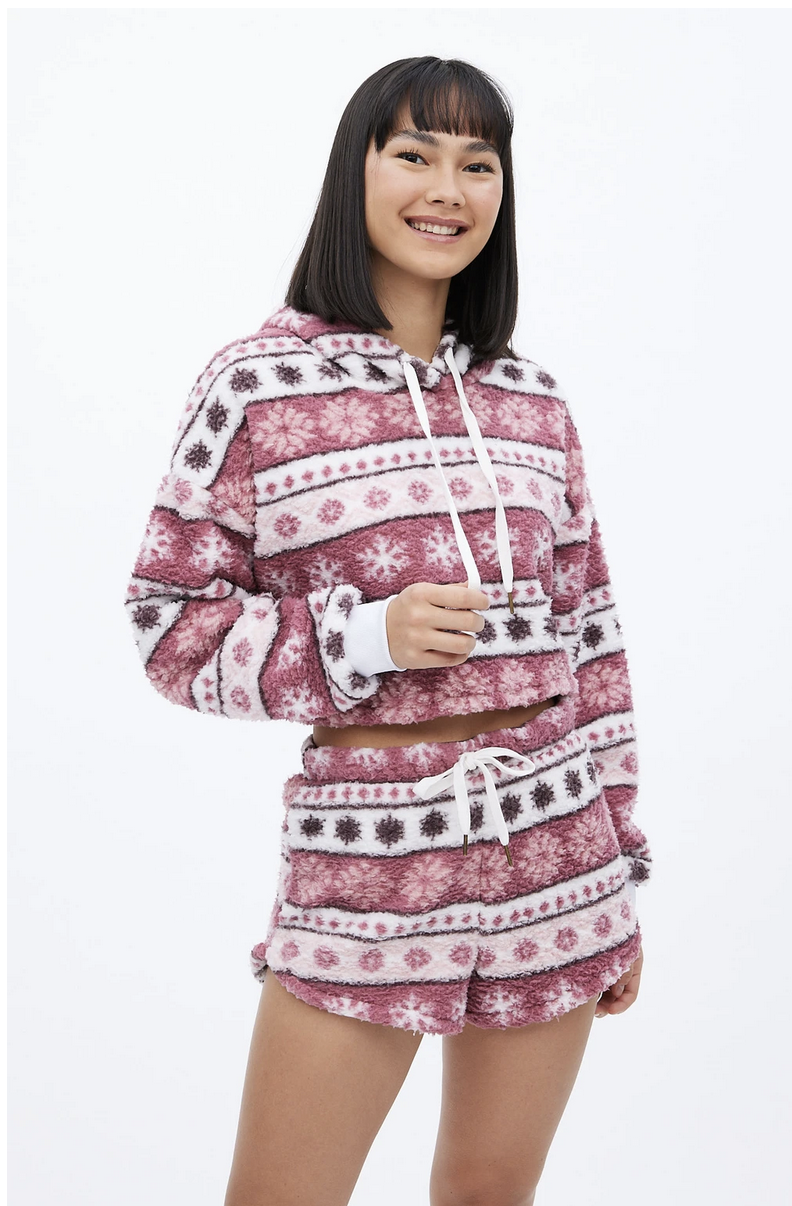 AERO Sherpa Knit Crop Pajama Pulloever Hoodie