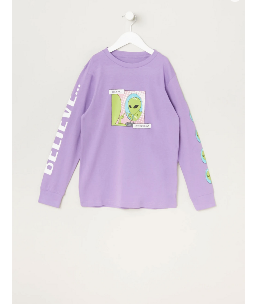 Amnesia Youth Alien Graphic Long Sleeve Top